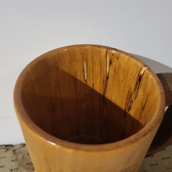 Hand Made Wooden Birch Mug with WalnutHandle - Picture 3 of 3